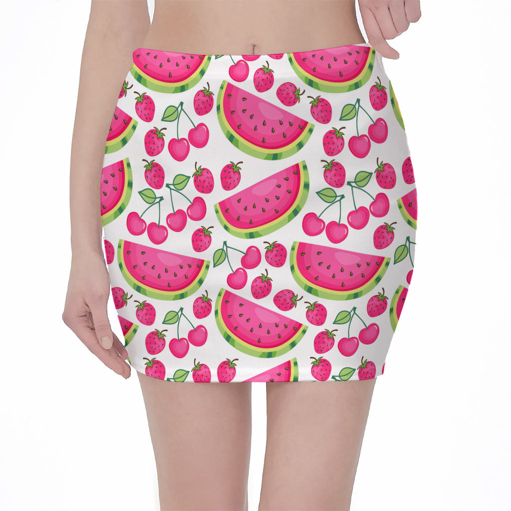 Cute Berry Watermelon Pattern Print Pencil Mini Skirt