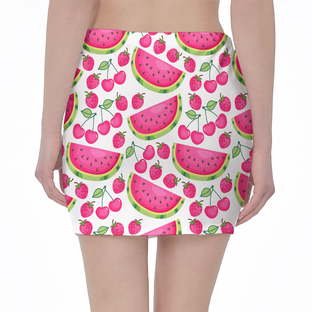 Cute Berry Watermelon Pattern Print Pencil Mini Skirt