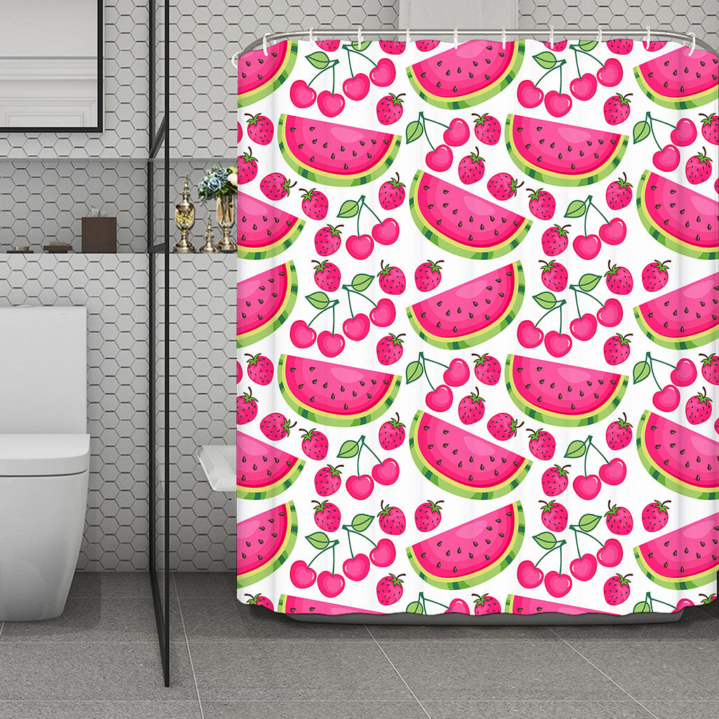 Cute Berry Watermelon Pattern Print Polyester Shower Curtain