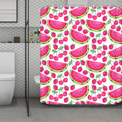 Cute Berry Watermelon Pattern Print Polyester Shower Curtain