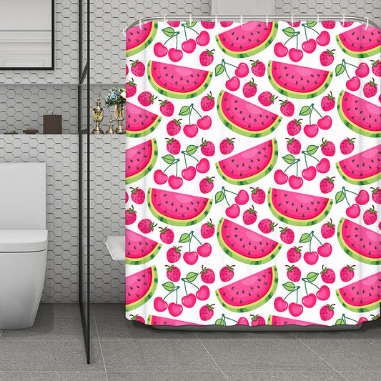 Cute Berry Watermelon Pattern Print Polyester Shower Curtain