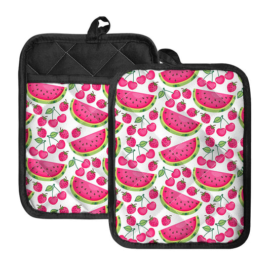 Cute Berry Watermelon Pattern Print Pot Holders With Pocket