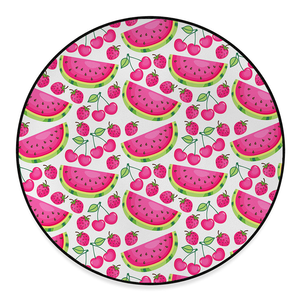 Cute Berry Watermelon Pattern Print Round Floor Mat