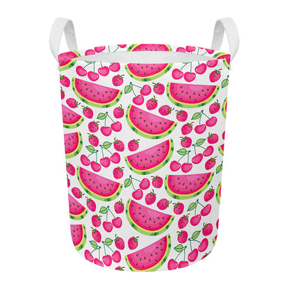 Cute Berry Watermelon Pattern Print Round Laundry Basket