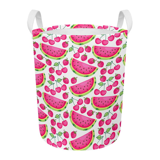 Cute Berry Watermelon Pattern Print Round Laundry Basket