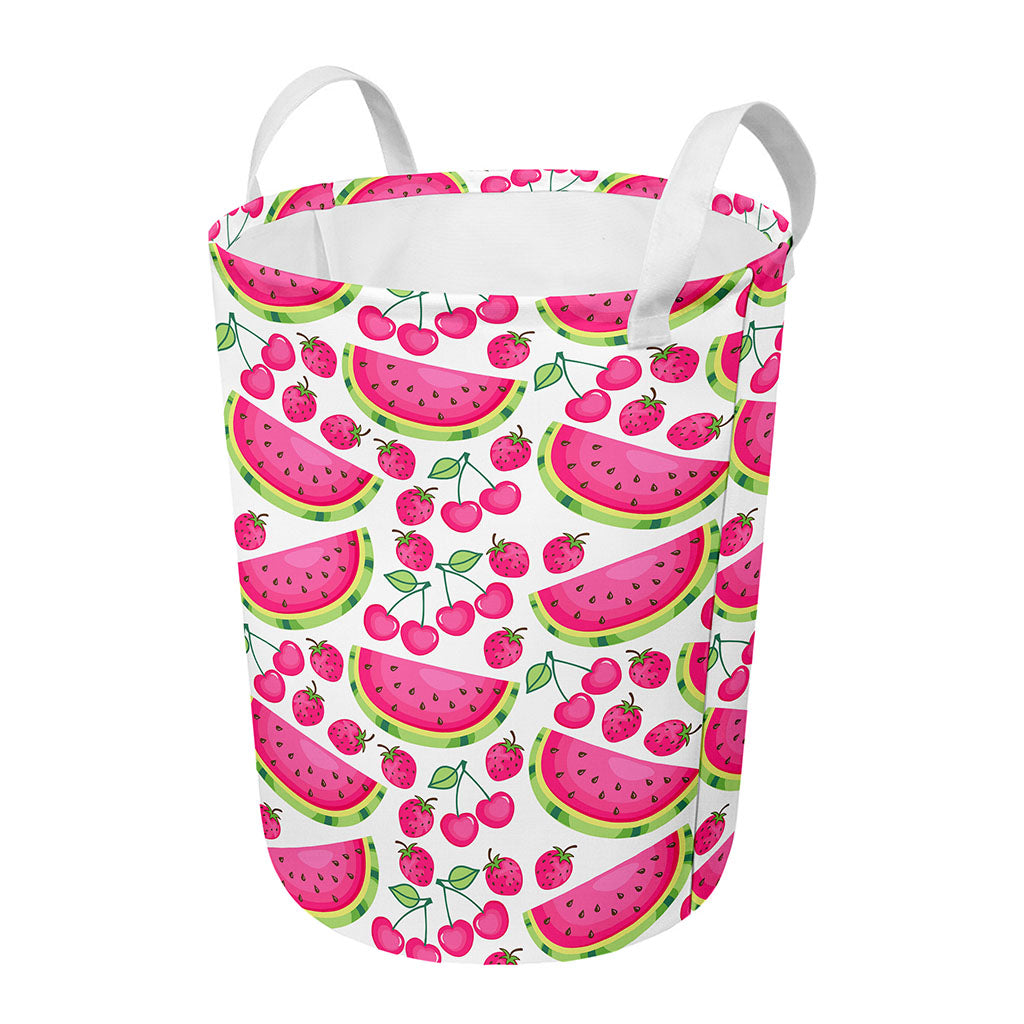 Cute Berry Watermelon Pattern Print Round Laundry Basket