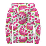 Cute Berry Watermelon Pattern Print Sherpa Lined Zip Up Hoodie