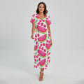 Cute Berry Watermelon Pattern Print Short Sleeve Maxi Dress