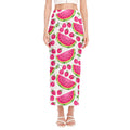 Cute Berry Watermelon Pattern Print Side Slit Maxi Skirt