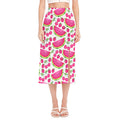 Cute Berry Watermelon Pattern Print Side Slit Midi Skirt