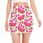 Cute Berry Watermelon Pattern Print Side Slit Mini Skirt