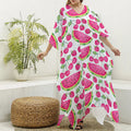 Cute Berry Watermelon Pattern Print Silk V-Neck Kaftan Dress