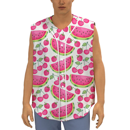Cute Berry Watermelon Pattern Print Sleeveless Baseball Jersey