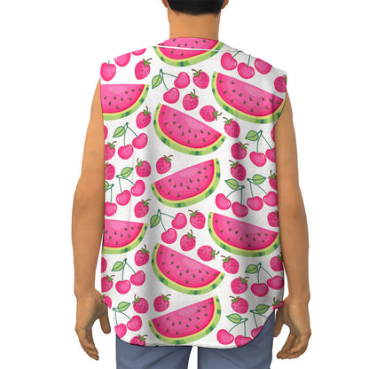 Cute Berry Watermelon Pattern Print Sleeveless Baseball Jersey