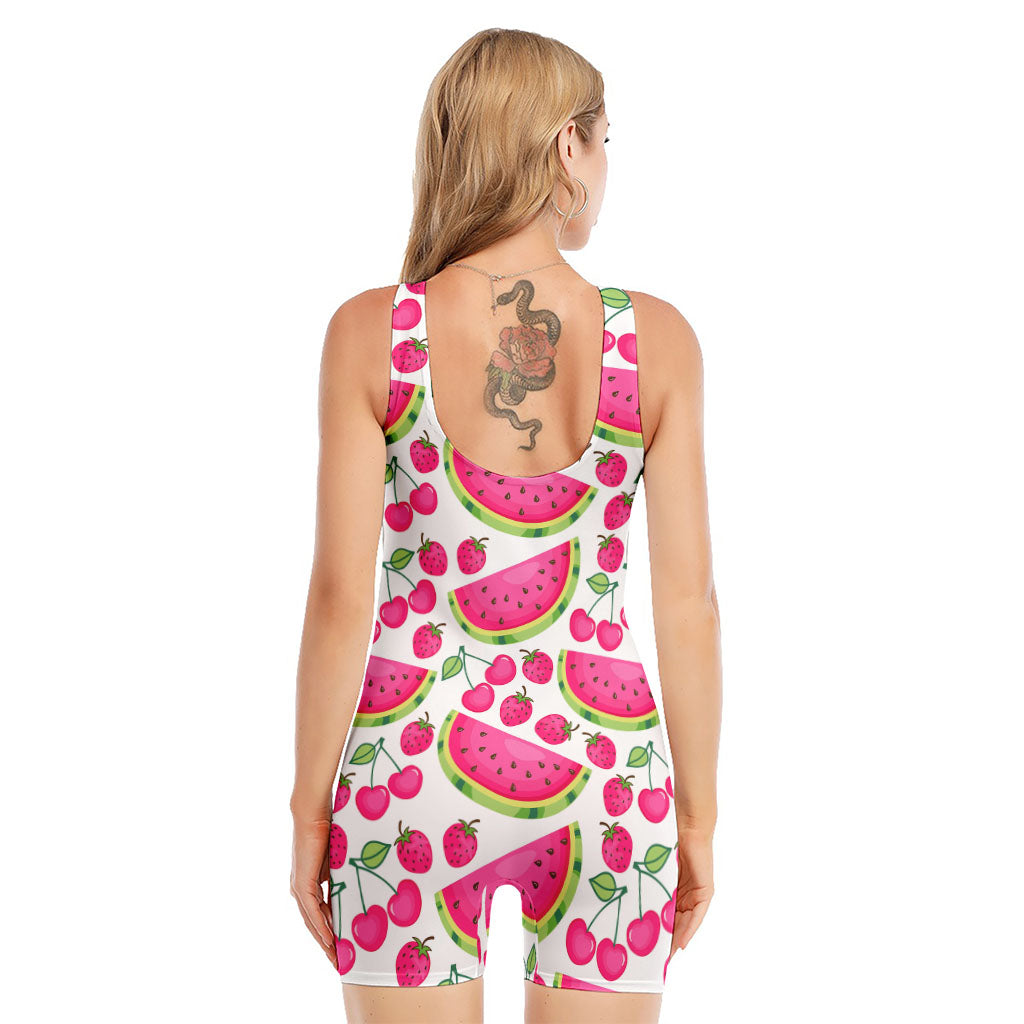 Cute Berry Watermelon Pattern Print Sleeveless One Piece Swimsuit
