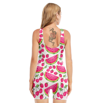 Cute Berry Watermelon Pattern Print Sleeveless One Piece Swimsuit