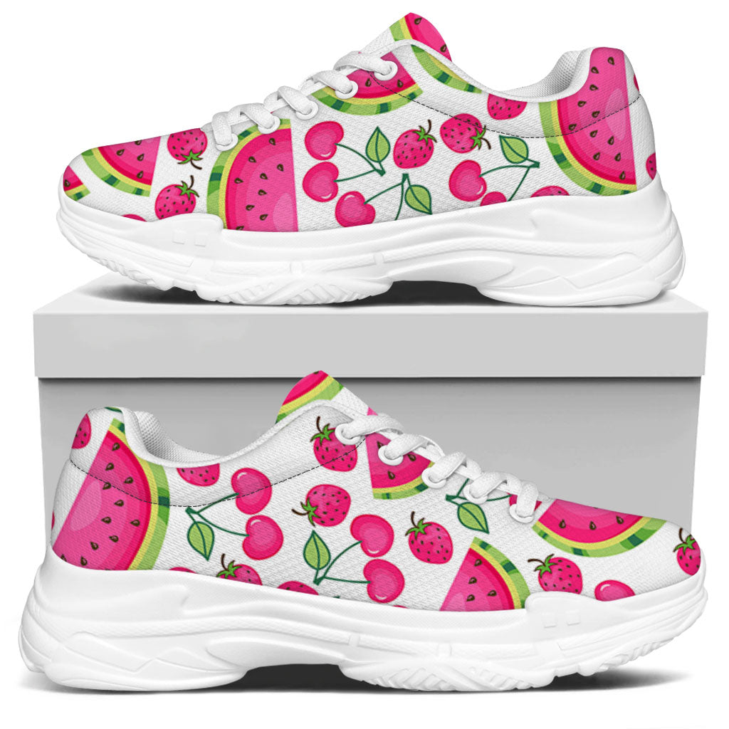 Cute Berry Watermelon Pattern Print White Chunky Shoes