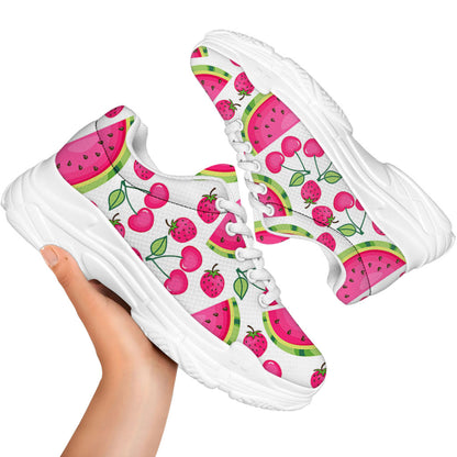 Cute Berry Watermelon Pattern Print White Chunky Shoes