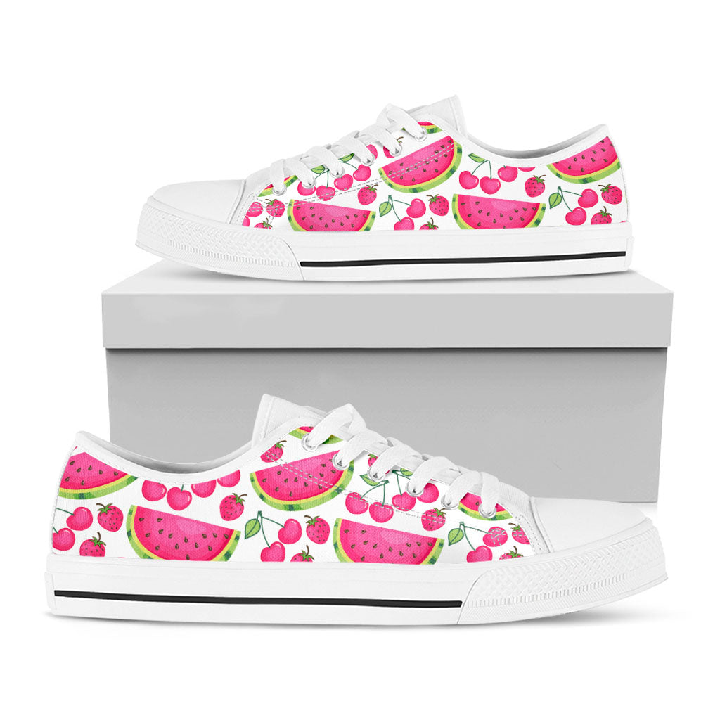 Cute Berry Watermelon Pattern Print White Low Top Sneakers