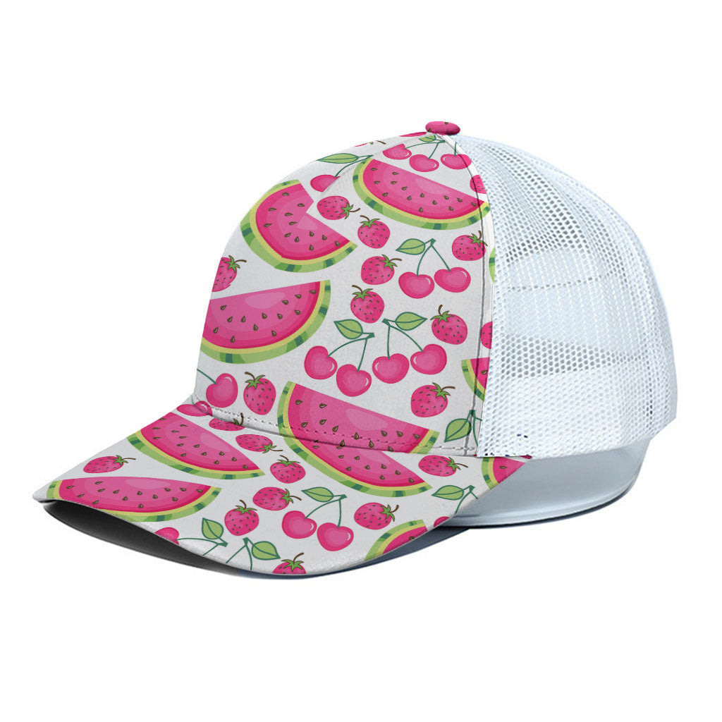 Cute Berry Watermelon Pattern Print White Mesh Trucker Cap