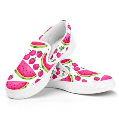 Cute Berry Watermelon Pattern Print White Slip On Sneakers