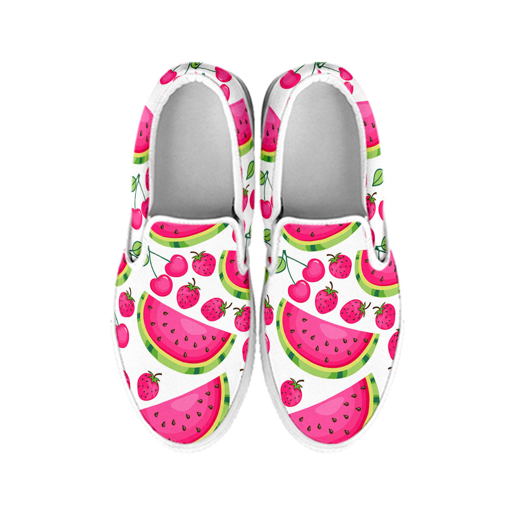 Cute Berry Watermelon Pattern Print White Slip On Sneakers
