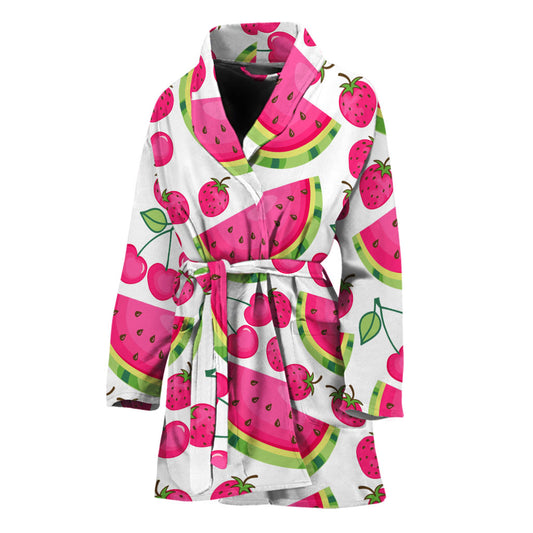 Cute Berry Watermelon Pattern Print Women's Bathrobe