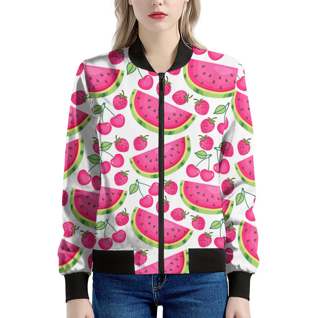 Cute Berry Watermelon Pattern Print Women's Bomber Jacket