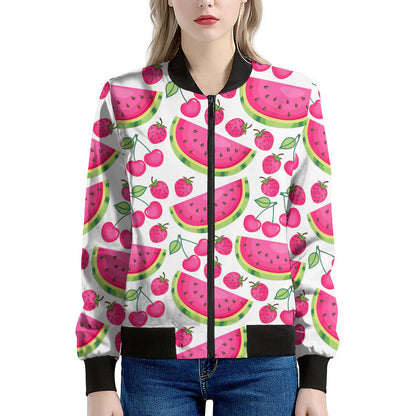 Cute Berry Watermelon Pattern Print Women's Bomber Jacket