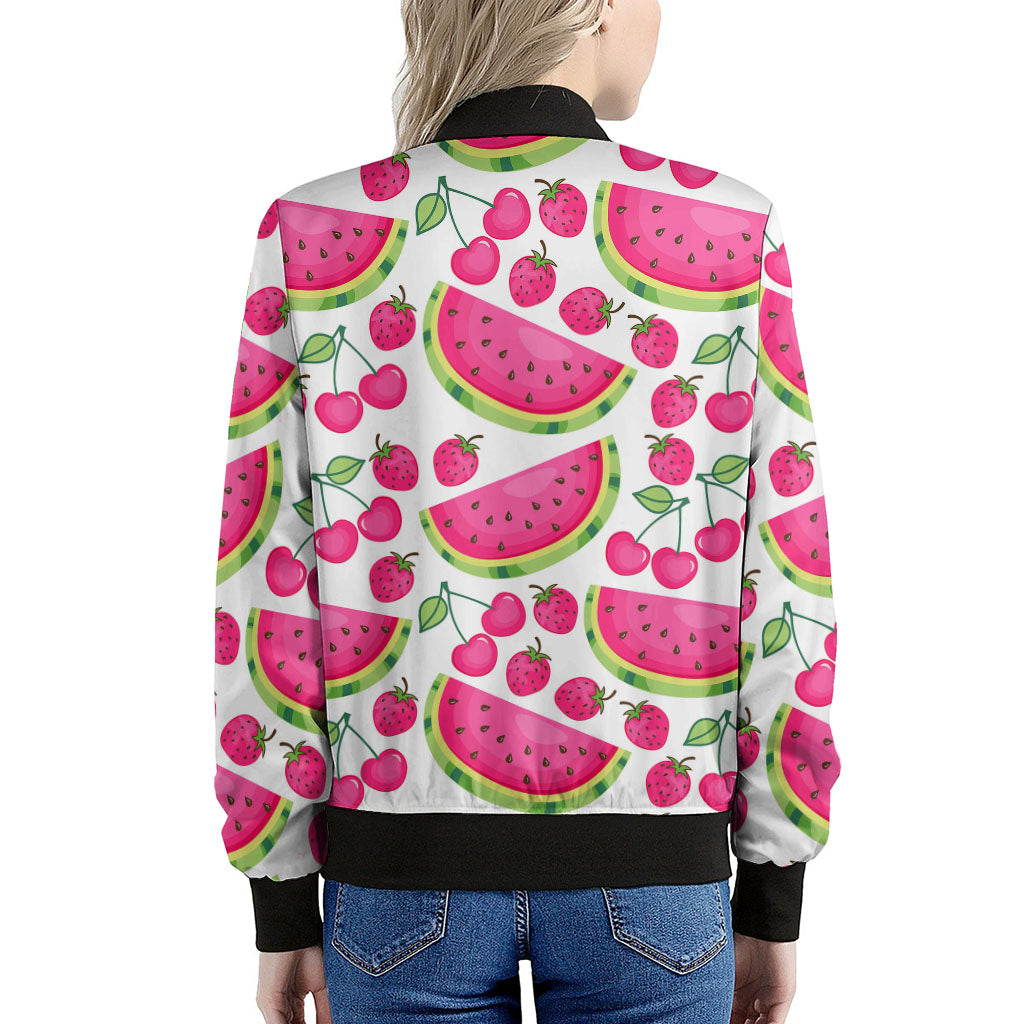 Cute Berry Watermelon Pattern Print Women's Bomber Jacket