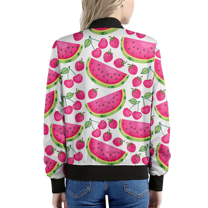 Cute Berry Watermelon Pattern Print Women's Bomber Jacket