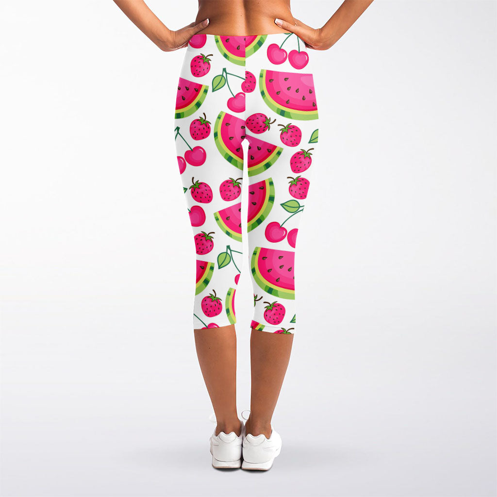 Cute Berry Watermelon Pattern Print Women's Capri Leggings