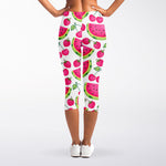 Cute Berry Watermelon Pattern Print Women's Capri Leggings
