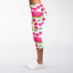 Cute Berry Watermelon Pattern Print Women's Capri Leggings