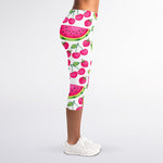 Cute Berry Watermelon Pattern Print Women's Capri Leggings