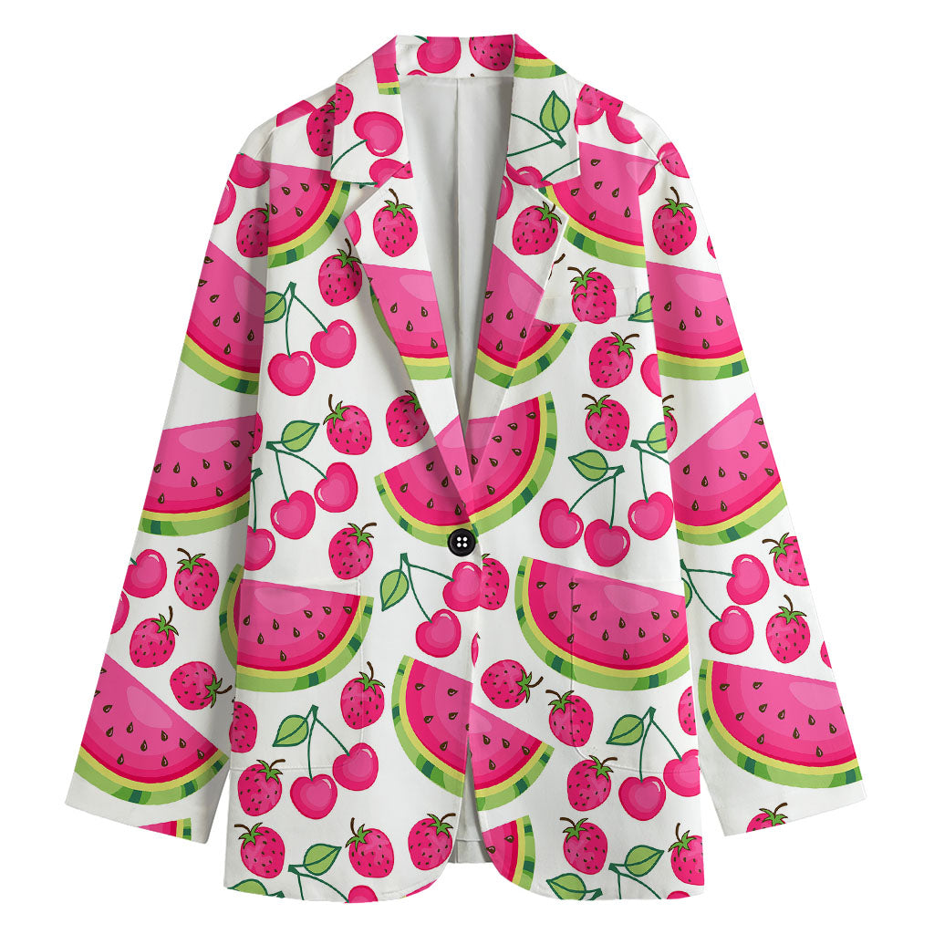 Cute Berry Watermelon Pattern Print Women's Cotton Blazer