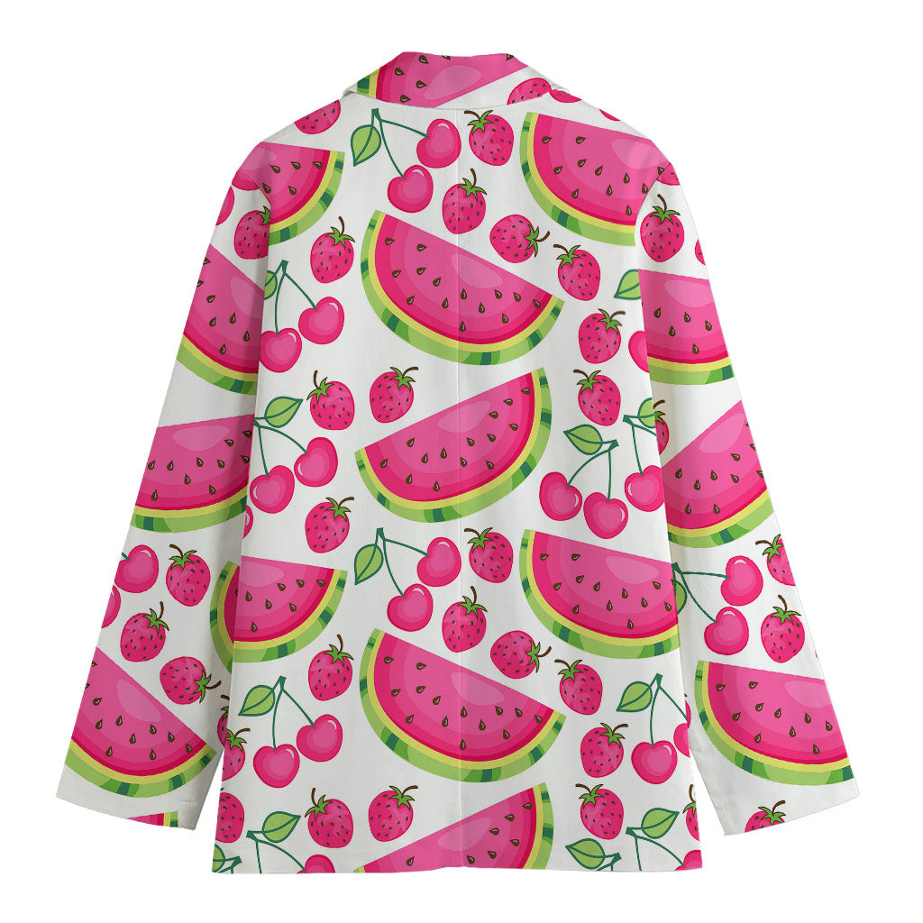 Cute Berry Watermelon Pattern Print Women's Cotton Blazer