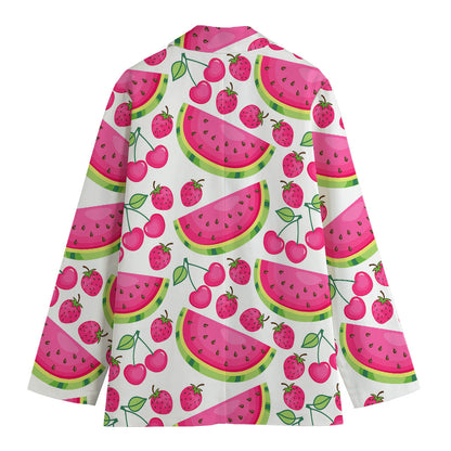 Cute Berry Watermelon Pattern Print Women's Cotton Blazer
