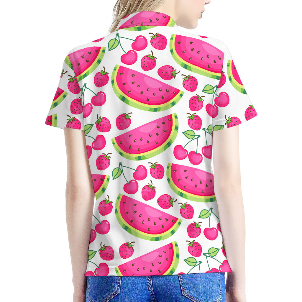 Cute Berry Watermelon Pattern Print Women's Polo Shirt