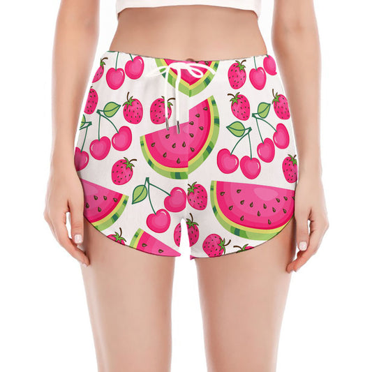 Cute Berry Watermelon Pattern Print Women's Split Running Shorts