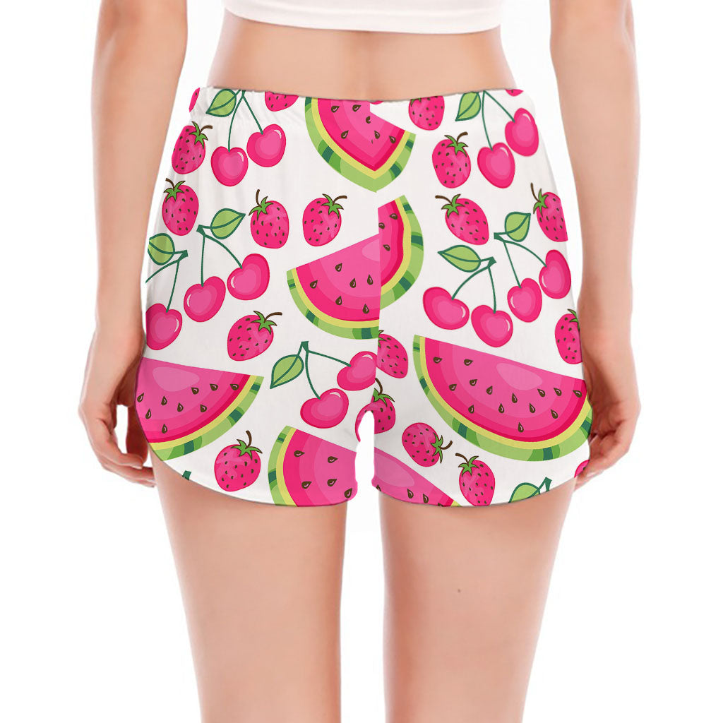 Cute Berry Watermelon Pattern Print Women's Split Running Shorts