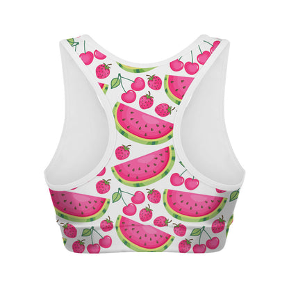Cute Berry Watermelon Pattern Print Women's Sports Bra