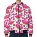 Cute Berry Watermelon Pattern Print Zip Sleeve Bomber Jacket