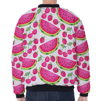 Cute Berry Watermelon Pattern Print Zip Sleeve Bomber Jacket