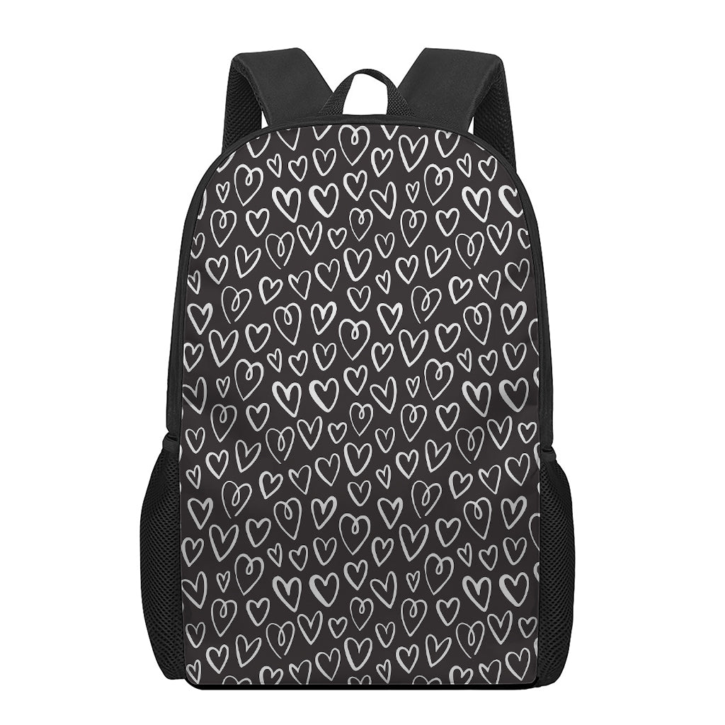 Cute Black And White Heart Pattern Print 17 Inch Backpack