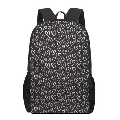 Cute Black And White Heart Pattern Print 17 Inch Backpack