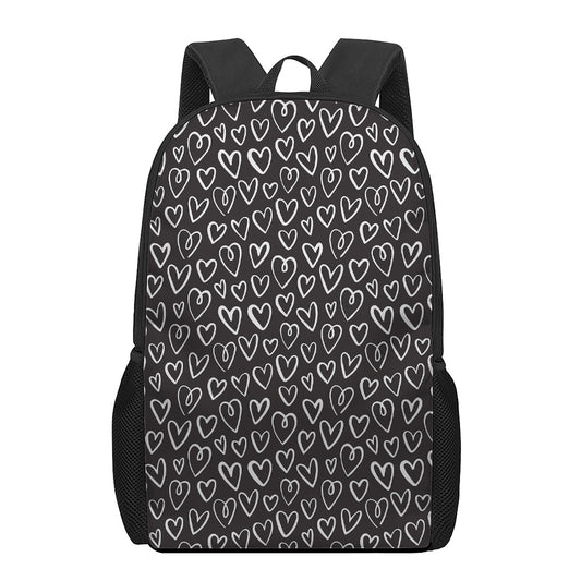 Cute Black And White Heart Pattern Print 17 Inch Backpack
