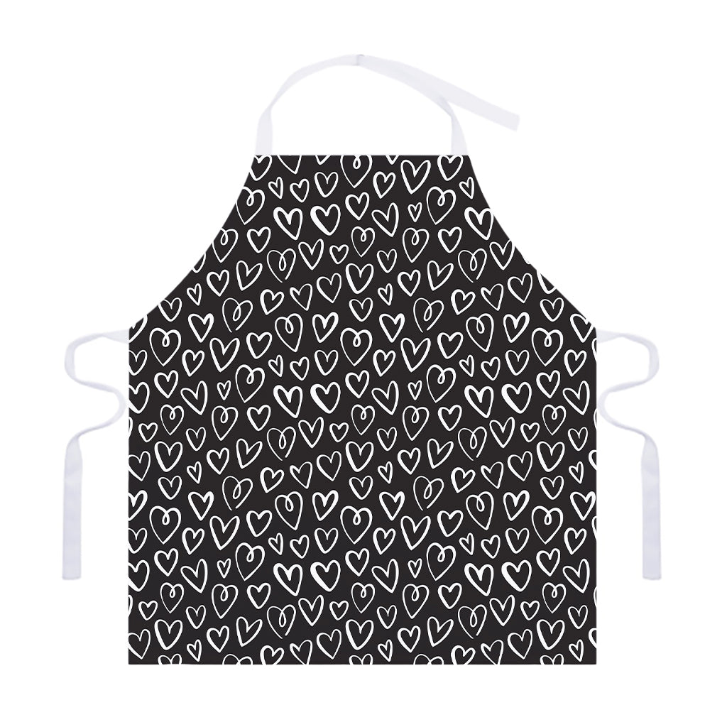 Cute Black And White Heart Pattern Print Adjustable Apron