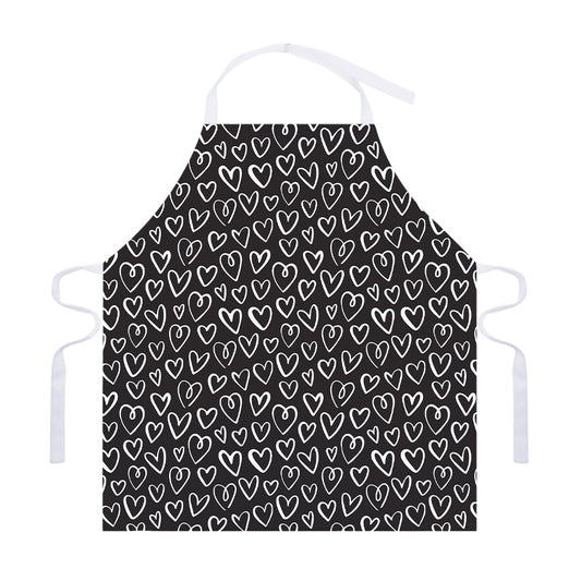 Cute Black And White Heart Pattern Print Adjustable Apron