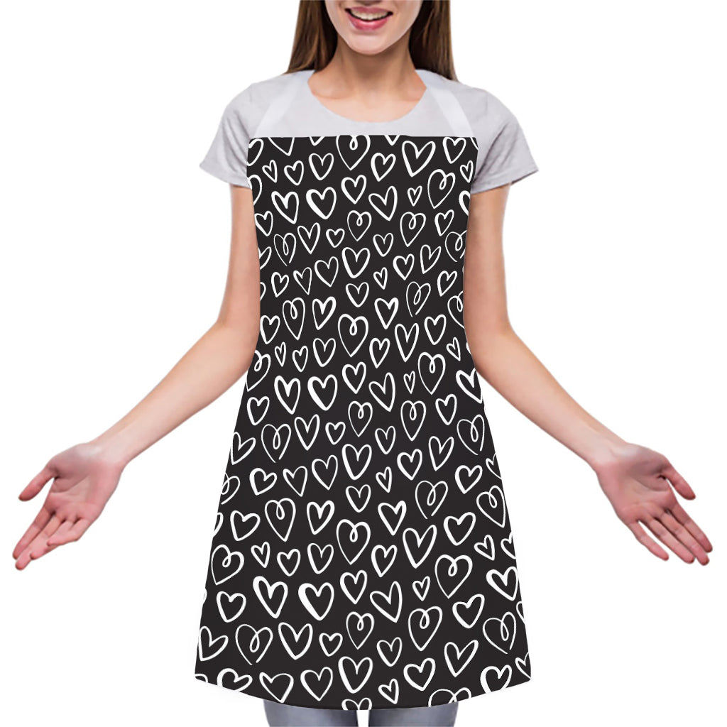Cute Black And White Heart Pattern Print Adjustable Apron